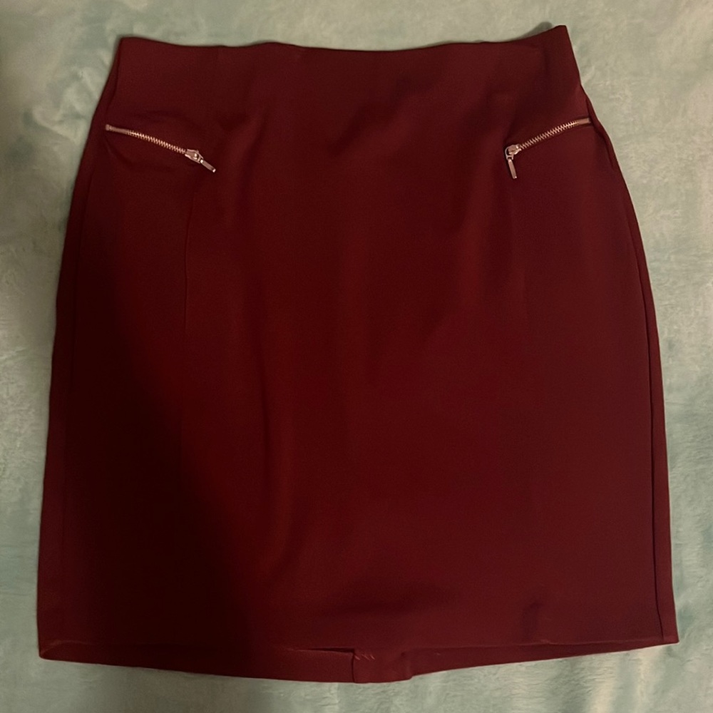 Roz&Ali Midi Maroon Red Shirt With Zipper Pockets Size Petite LP